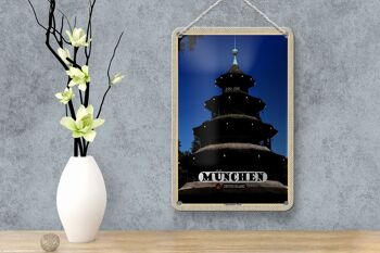 Panneau en étain pour villes, Munich, Architecture de la tour chinoise, 12x18cm 4