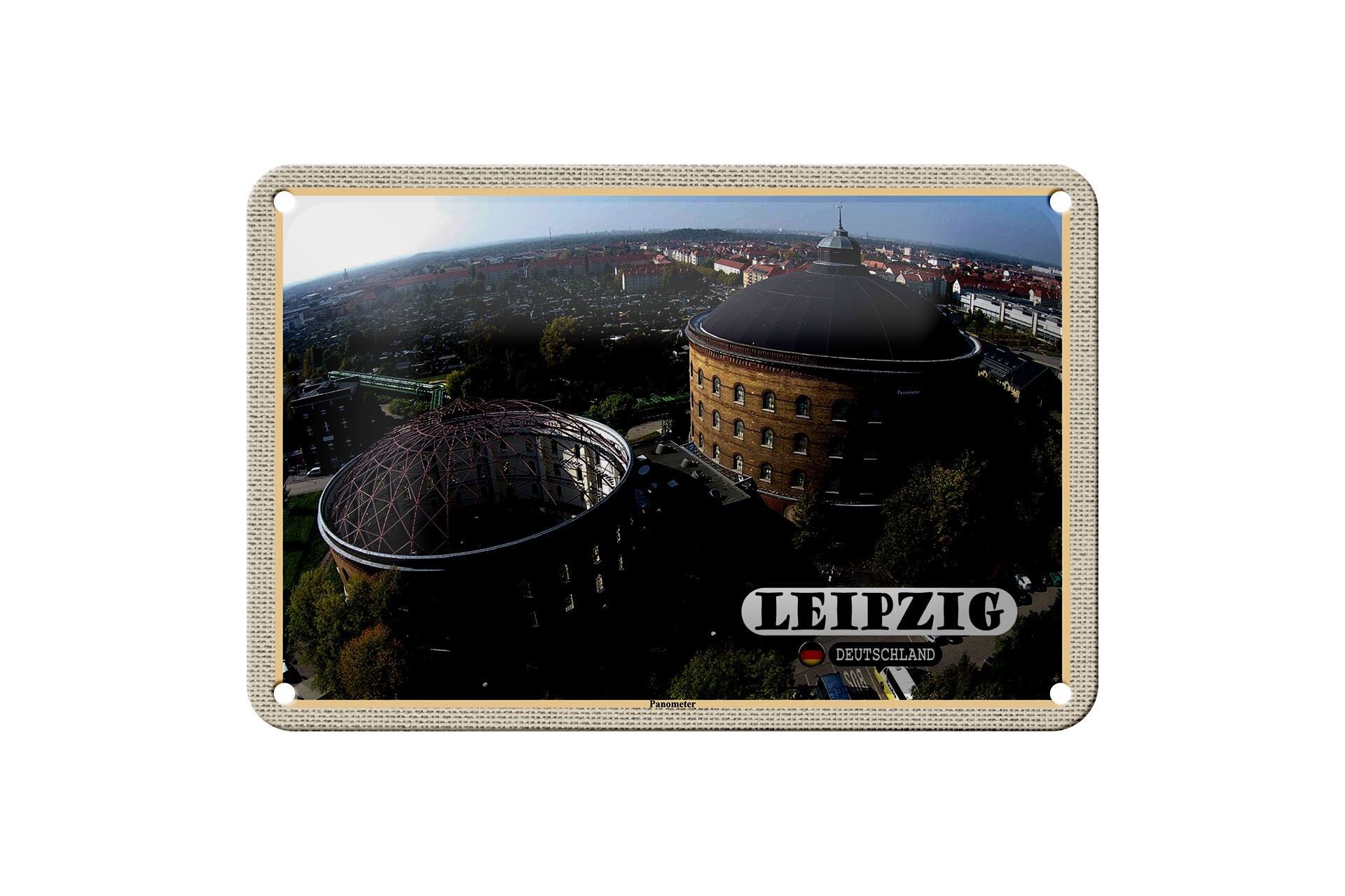 Targa in metallo città Lipsia vista Panometro 18x12 cm decorazione