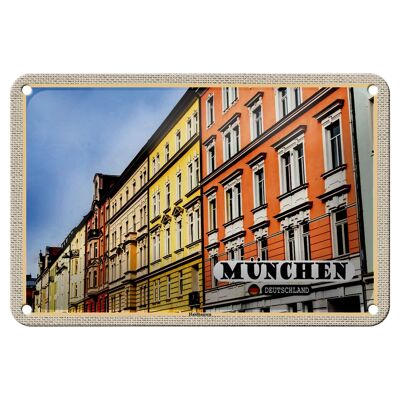 Cartel de chapa Ciudades Múnich Edificio Haidhausen 18x12cm Decoración