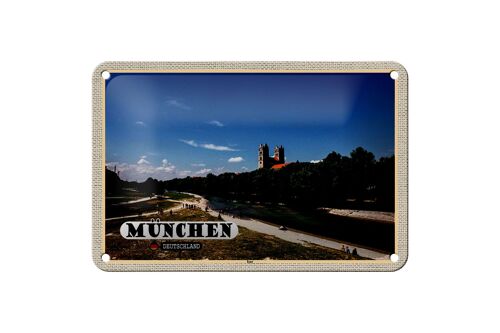 Blechschild Städte München Isar Schloss Fluss 18x12cm Dekoration