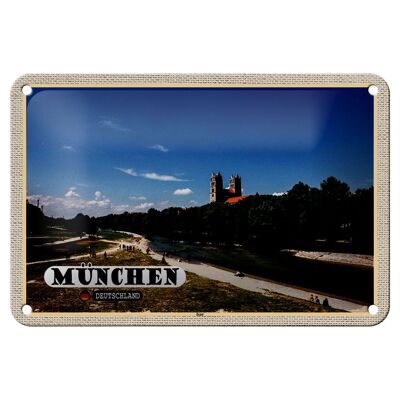 Blechschild Städte München Isar Schloss Fluss 18x12cm Dekoration