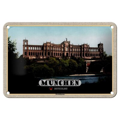 Cartel de chapa con ciudades de Munich, Maximilianeum, arquitectura, 18x12cm