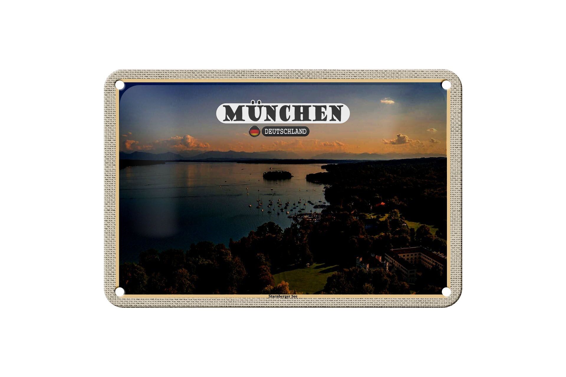 Cartel de hojalata ciudades Múnich vista del lago Starnberg cartel de 18x12cm