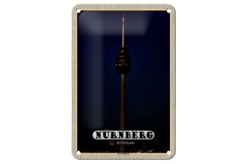 Panneau en étain villes Nuremberg, tour de télécommunication, peinture, décoration 12x18cm 1