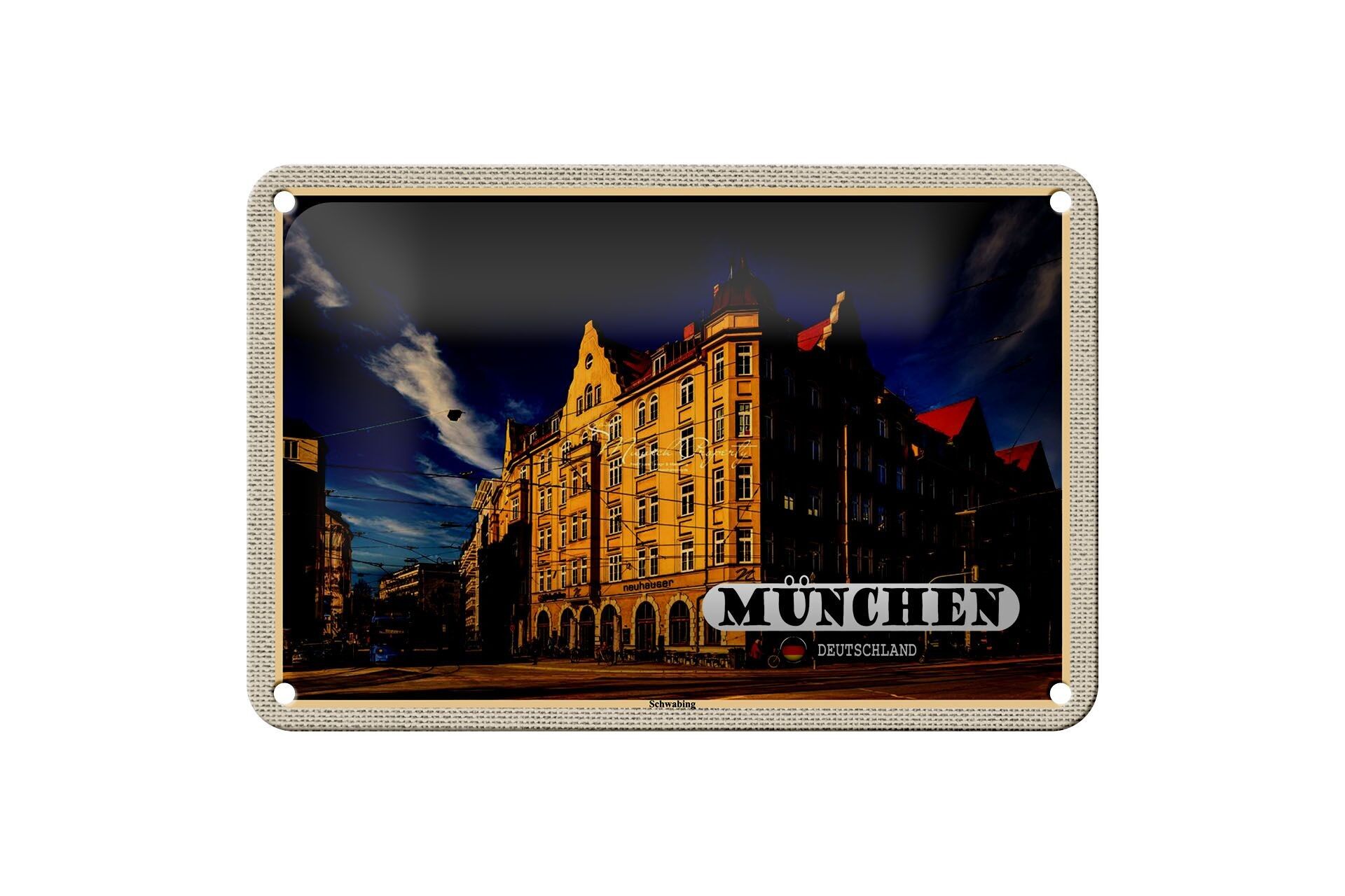 Cartel de chapa ciudades Munich Schwabing acera de la ciudad 18x12cm decoración