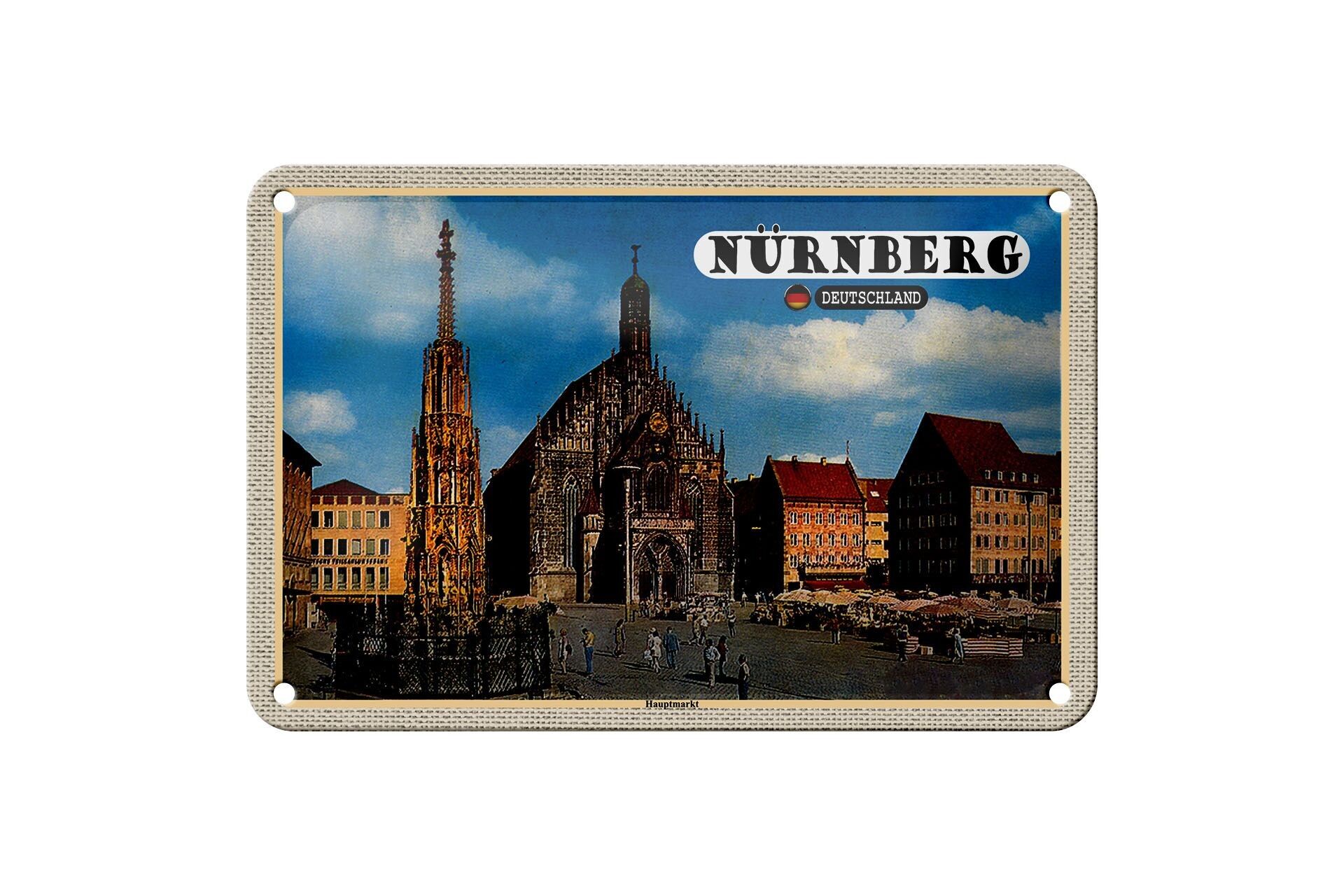 Targa in metallo Città Norimberga Mercato Principale Pittura 18x12 cm Decorazione