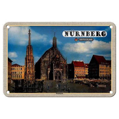 Cartel de chapa con pintura del mercado principal de Nuremberg, decoración de 18x12cm