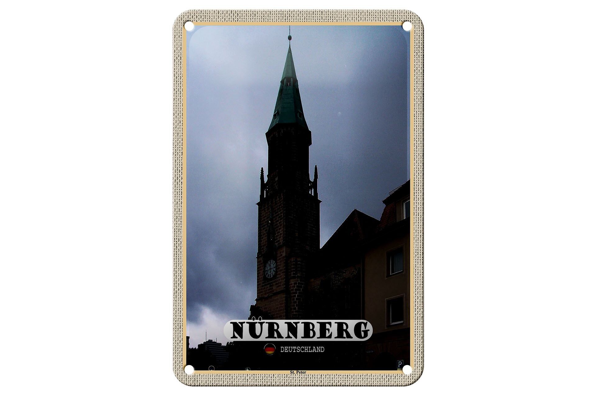 Targa in metallo città Norimberga St. Targa regalo Peter Church 12x18 cm