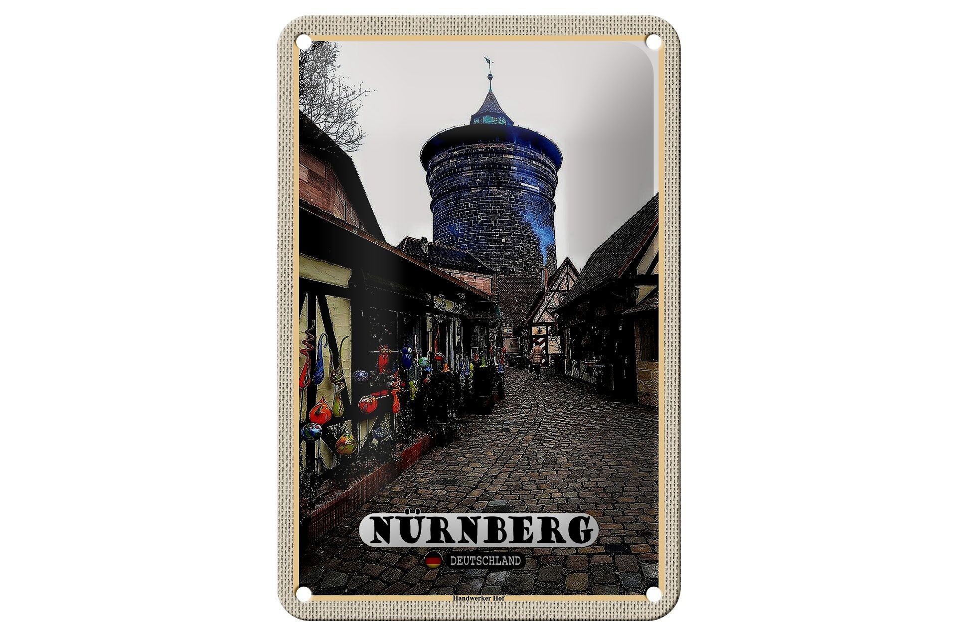 Targa in metallo Città Norimberga Artigiani Hof Altstad 12x18 cm Decorazione