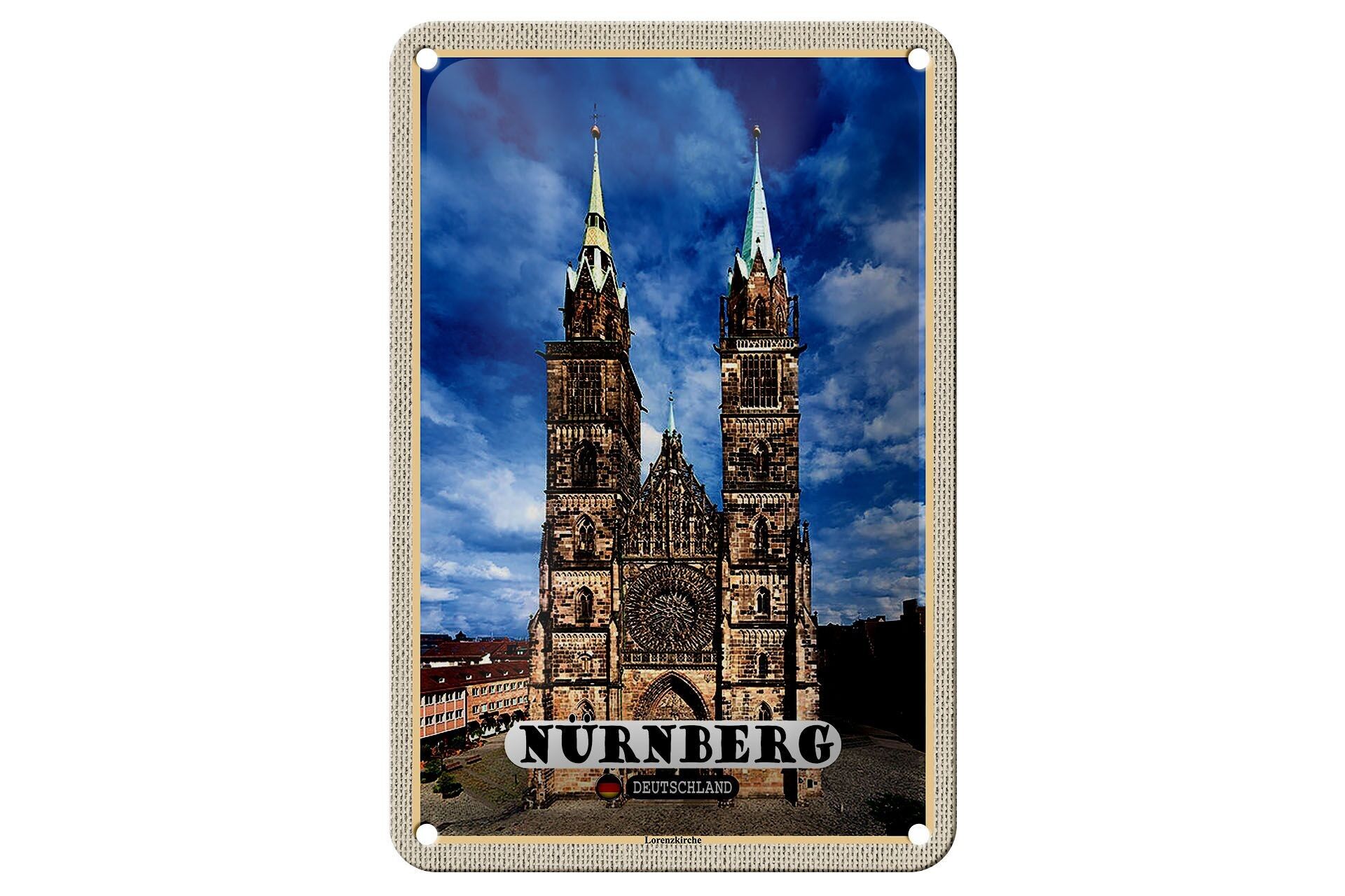 Targa in metallo città Norimberga Lorenzkirche architettura 12x18 cm