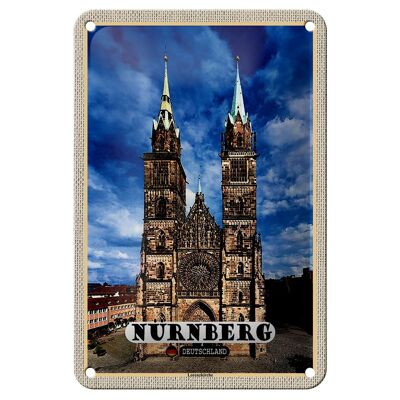 Cartel de chapa ciudades Nuremberg Lorenzkirche arquitectura 12x18cm signo