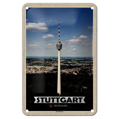 Cartel de chapa Ciudades Stuttgart Torre de TV Ciudad 12x18cm Decoración