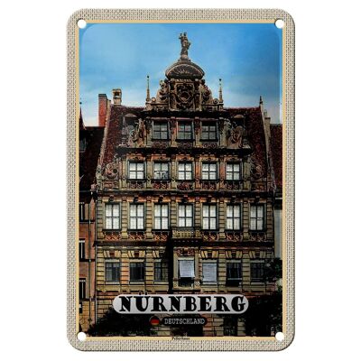 Cartel de chapa con decoración de ciudades, Nuremberg, Pellerhaus, arquitectura, 12x18cm