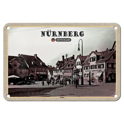 Cartel de chapa con pintura del casco antiguo de Nuremberg Wöhrd, decoración de 18x12cm