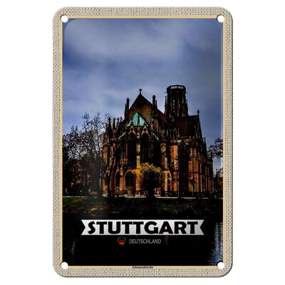 Panneau en étain villes Stuttgart Johanneskirche, 12x18cm, signe cadeau