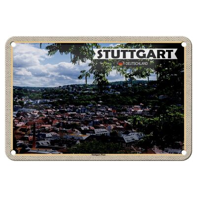 Cartel de chapa con vistas a la ciudad de Stuttgart Oeste, decoración de 18x12cm