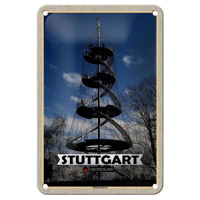 Cartel de chapa con ciudades de Stuttgart, torre Killesberg, arquitectura, 12x18cm