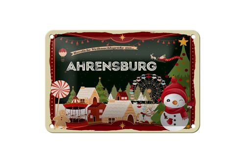 Blechschild Weihnachten Grüße aus AHRENSBURG Geschenk Schild 18x12cm