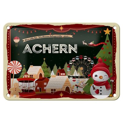 Plaque en tôle Salutations de Noël ACHERN Décoration cadeau 18x12cm