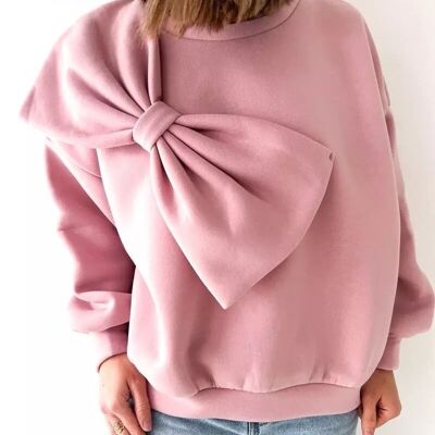 Oversized plain sweater with big bow - LILAC