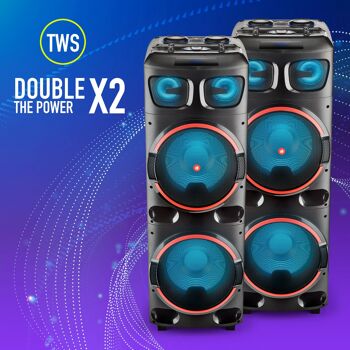 DOUBLE HAUT-PARLEUR WOOFER 12" 800W NGS WILD DUB 2, COMPATIBLE AVEC LA TECHNOLOGIE BLUETOOTH & TWS. Entrée USB/MICRO SD/AUX. TÉLÉCOMMANDE 4