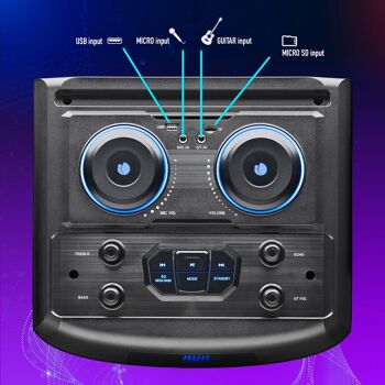 DOUBLE HAUT-PARLEUR WOOFER 12" 800W NGS WILD DUB 2, COMPATIBLE AVEC LA TECHNOLOGIE BLUETOOTH & TWS. Entrée USB/MICRO SD/AUX. TÉLÉCOMMANDE 6