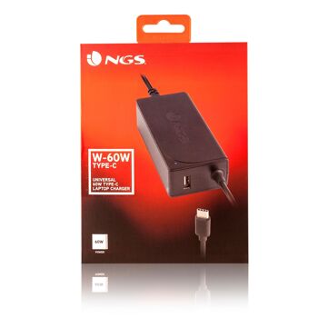 CHARGEUR ORDINATEUR PORTABLE NGS TYPE C W-60WCHARGEUR MURAL POUR ORDINATEUR PORTABLE TYPE-C 60W - USB 5V/2A 4