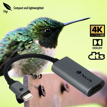 NGS WONDER HDMI : ADAPTATEUR USB-C VERS HDMI VIDÉO 4K ULTRA HD. Compact et léger 2