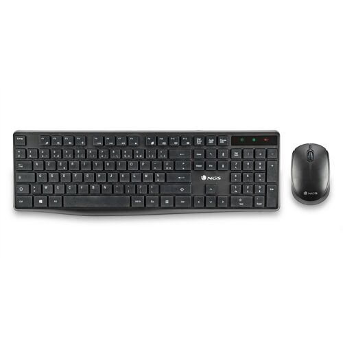 NGS ALLURE KIT FRENCH: MULTIMEDIA WIRELESS KEYBOARD + MOUSE SET. PLUG AND PLAY. 1200 DPI, QUIET TYPING. COLOUR BLACK