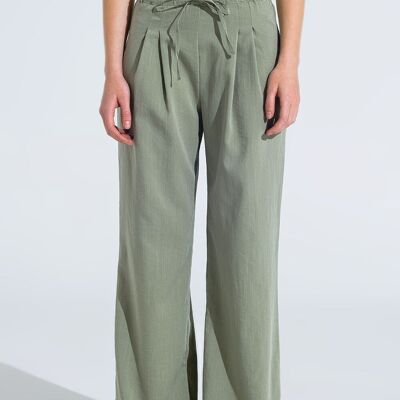 Light Green Relaxed Pants With Drawstring Closing And Side Pockets