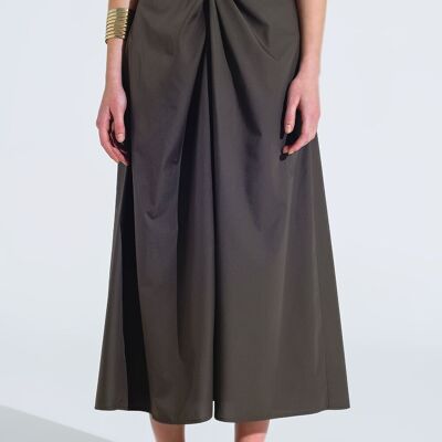 Maxi khaki poplin skirt with knot detail at the waist