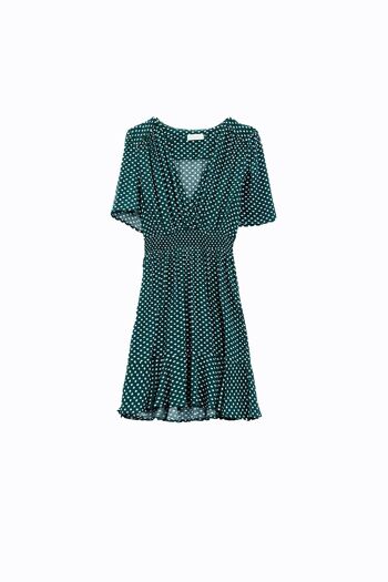 Mini-robe verte avec taille cintrée cache-cœur sur le devant et imprimé floral 6
