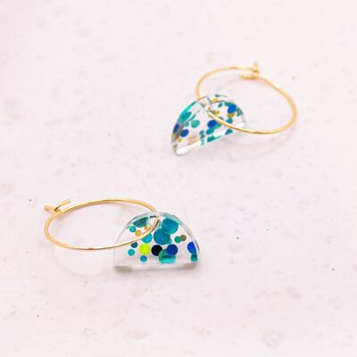 Creole confetti earrings - abstract semicircle dots acrylic in gold