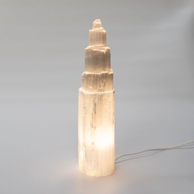 Lampe tour en sélénite 40 cm blanche