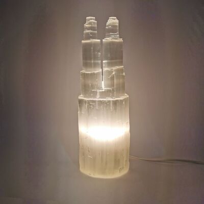 Selenite Twin Towers Lamp 30cm White