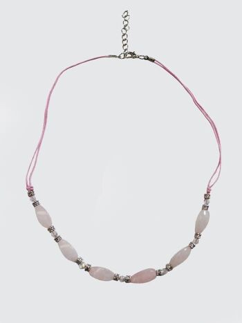 Collier en cristal de pierre précieuse de quartz rose