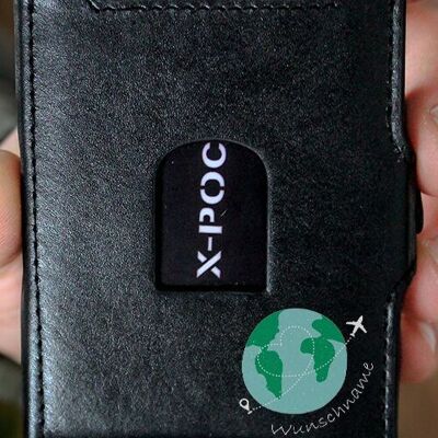 Étui pour carte de crédit X-POC « Monde + Nom » personnalisable