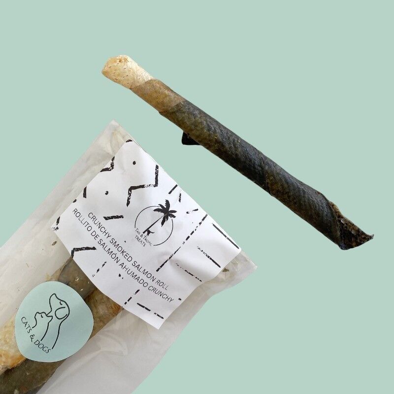 ROLLO CRUJIENTE DE SALMÓN AHUMADO - Snack deshidratado para gatos y perros