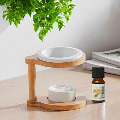 Simplicity Series Perfume Burner - Ronda - Lacquered Ceramic and Bamboo - Gift Idea - Simple Modern Decoration Copy