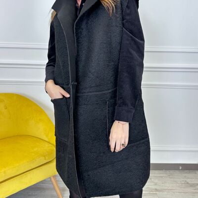 Sleeveless jacket with boiled wool effect belt - MING
