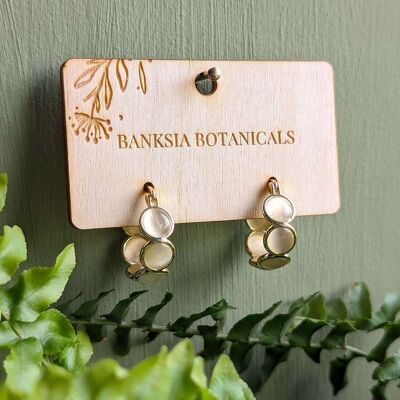 Gold Bubbled Cat's Eye Stone Hoop Earrings