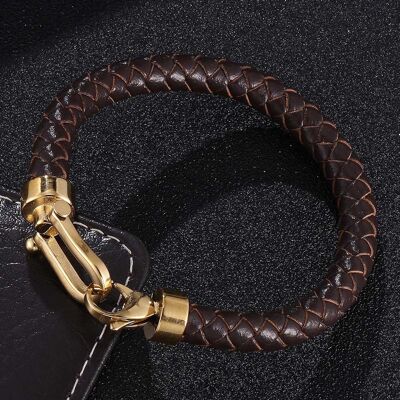 Genuine Leather Braided Bracelet - Gold Buckle -8mm