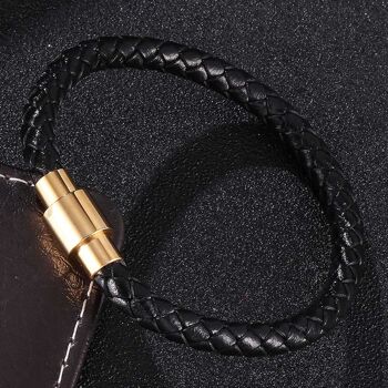 Bracelet gentleman tressé en cuir véritable - Boucle dorée 7