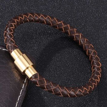 Bracelet gentleman tressé en cuir véritable - Boucle dorée 11