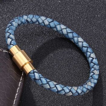 Bracelet gentleman tressé en cuir véritable - Boucle dorée 12