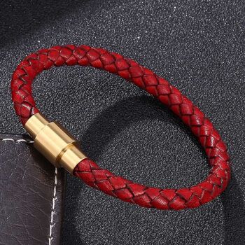 Bracelet gentleman tressé en cuir véritable - Boucle dorée 15