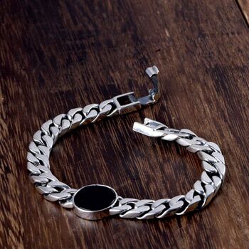 Bracelet chaîne cubaine audacieux en argent sterling - Onyx noir rond 2