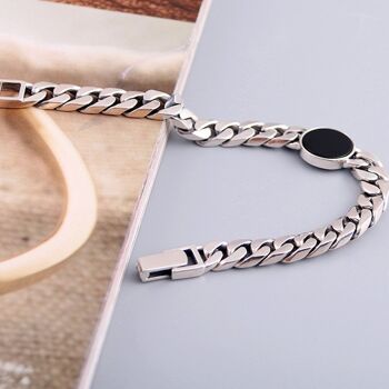 Bracelet chaîne cubaine audacieux en argent sterling - Onyx noir rond 5