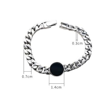 Bracelet chaîne cubaine audacieux en argent sterling - Onyx noir rond 6
