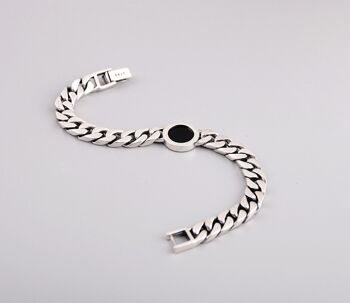 Bracelet chaîne cubaine audacieux en argent sterling - Onyx noir rond 8